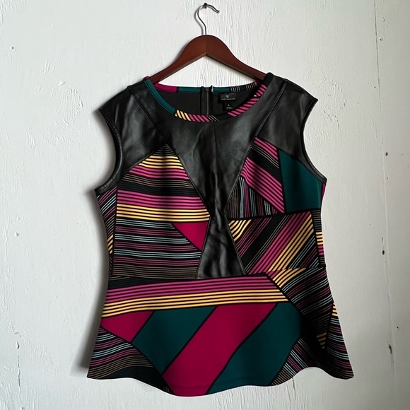 Peplum Top of Black, Fuchsia and Teal with Faux Leather - Picture 1 of 3
